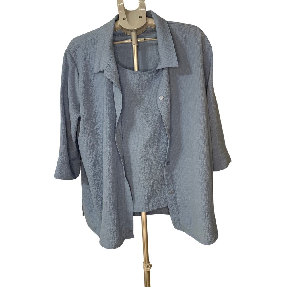 Bon Worth Light Blue 2pc Inlay Button Up Blouse Size XL Petite